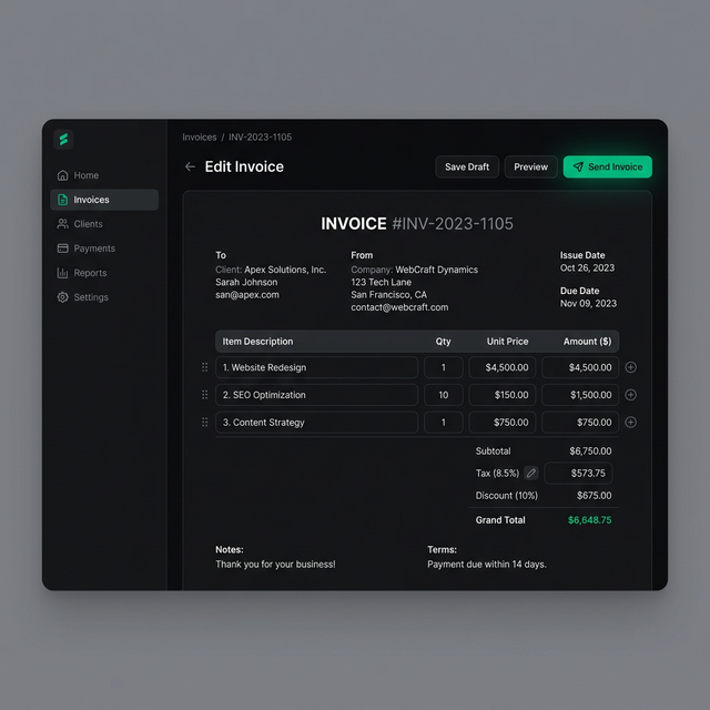 Dinvoice feature: Dynamic Invoice Editor